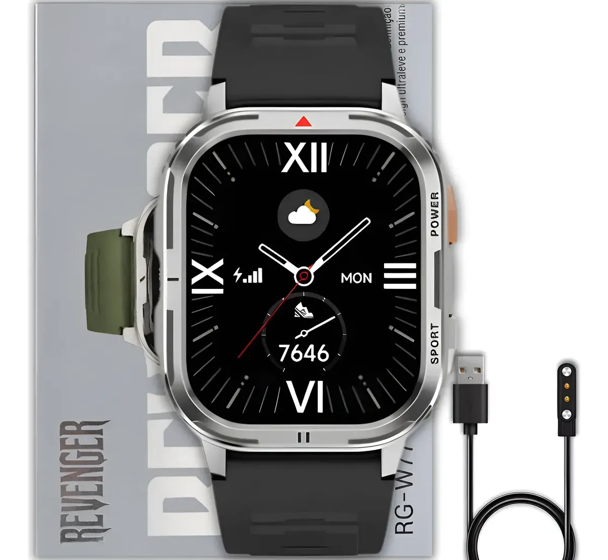01 Relógio Smartwatch Revenger RG-W77 Sport 46mm Tela 2.0 Bluetooth GPS IP68 - Imagem 1