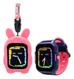 Relogio Smartwatch C/ Gps Localizador E Capa Silicone Rg-w75 Pulseira Azul Com Rosa