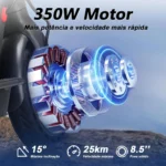 Patinete Elétrico 350w Com Amortecedor E App Gps Bateria Recarregável Dobrável Super Autonomia Para Adultos Até 150kg Preto - Imagem 2