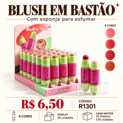 Blush em Bastão com Esponja Ruby Star R1301