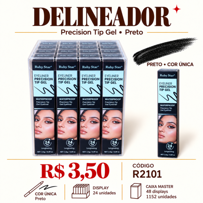 Delineador Precision Tip Gel Preto Ruby Star R2101 — imagem 1