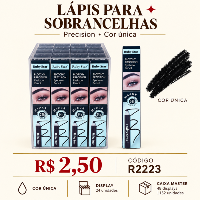 Lápis para Sobrancelhas Precision Preto Ruby Star R2223 — imagem 1