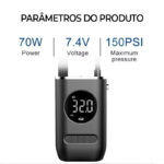 Calibrador Compressor Digital Portátil Pneu Carro Bike S/Fio - Imagem 8