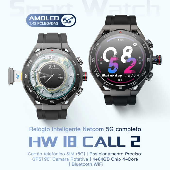 Relógio Smartwatch 4g/5g HW18 Call2 Android Entrada Chip e Câmera Frente e Verso 16gb Memoria Interna e 2gb Ram — imagem 1