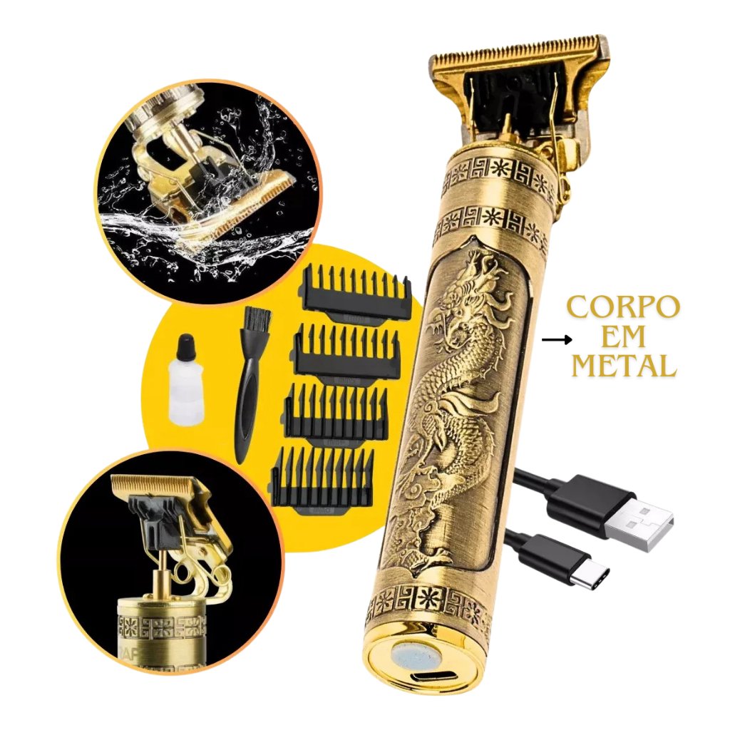 br-11134207-7r98o-mcjh2u2y8e9ee5 Máquina de Cortar Cabelo Dragão Corpo em Metal Profissional Dourada - Imagem 1