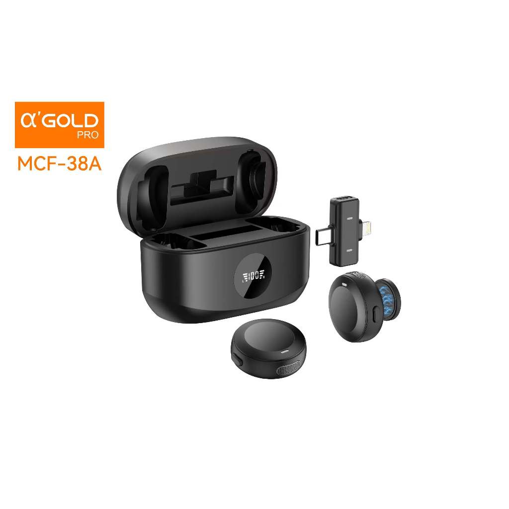 br-11134207-81z1k-mehmrw7p2w3lf7 Microfone Sem Fio Lapela Magnetico 2 in 1 Type C e Lightning Com Estojo AGOLD MCF-38A - Imagem 1
