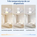 Ventilador de Teto Silencioso Econômico com Luz Led Lâmpada TOP Embutida 3 Cores Ajustáveis Modos Timer Controle Remoto - Imagem 7