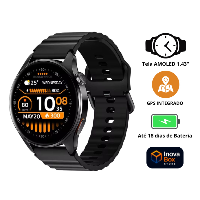 br-11134207-81zuf-ml489fh9r2tee8 Smartwatch Haylou Watch 4S AMOLED 1.43″ GPS - 120+ Esportes - 18 Dias Bateria - 1ATM - Bluetooth - Imagem 1