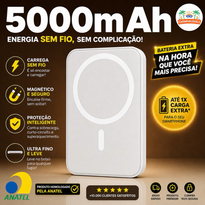5000mAh Carregador portátil indução iPhone/Android MagSafe bateria sem fio carregando — imagem 1