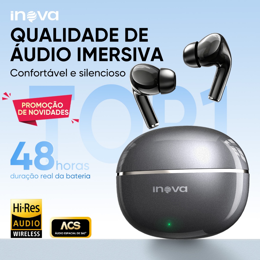 br-11134207-820lm-mpw124mfvxts84 INOVA Fone de Ouvido 12966B Bluetooth Grave Potente Bateria Som Estéreo In-ear À Prova d’Água Esportivo Microfone Integrado - Imagem 1