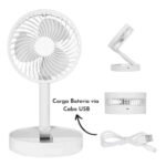 Ventilador Portátil Dobrável 3 Velocidades Recarregável USB Retrátil Mesa Coluna Forte Silencioso - Imagem 7
