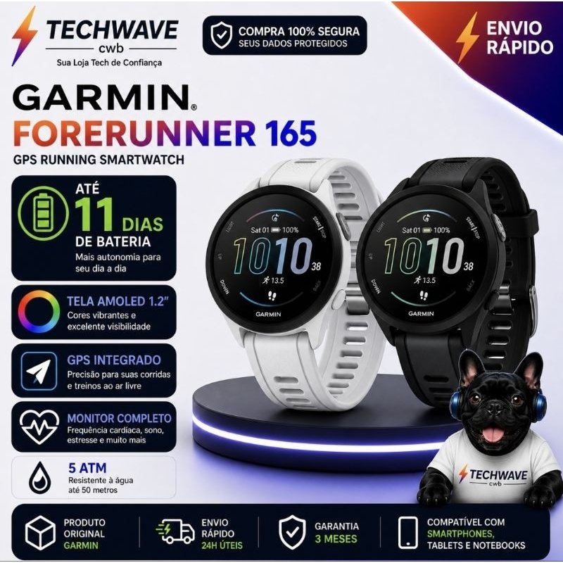 br-11134207-820ma-mnq1618f9on46a garmin Forerunner 165 versao Normal novo caixa lacrada Original cor branco e preto - Imagem 1