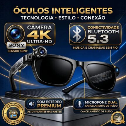 Oculos Inteligente Microwear W AI 3 com Câmera 4K e Kit 3 Lentes Intercambiáveis
