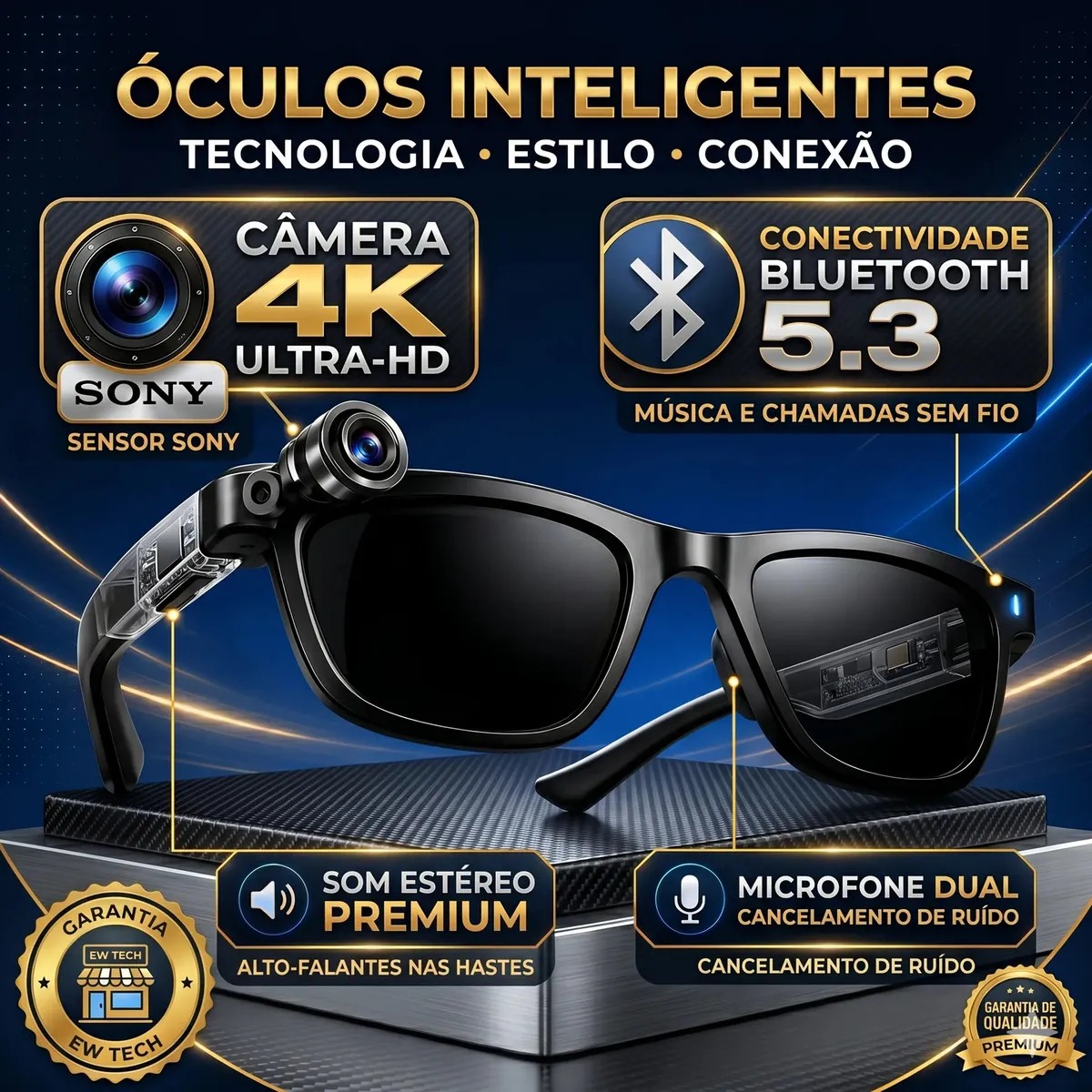 主图 Oculos Inteligente Microwear W AI 3 com Câmera 4K e Kit 3 Lentes Intercambiáveis
