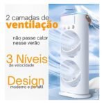 Ventilador Umidificador Duplo Torre 3 Velocidades Portátil Climatizador Ar Condicionado USB - Imagem 3