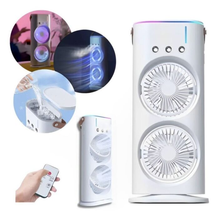 Ventilador Umidificador Duplo Torre 3 Velocidades Portátil Climatizador Ar Condicionado USB — imagem 1
