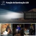 Carregador Portátil Power Bank Solar 20.000mah Com cabos 5 Em1 LED lanterna  FLUX - Imagem 6