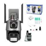 Câmera de vigilância externa Wi-Fi com lente dupla IP66 360° 4K 6MP, sirene à prova d'água ICSEE